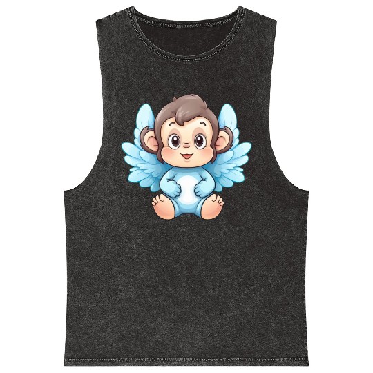 monkey chimpanzee angel wings cute kawaii Mineral Wash Tank Tops