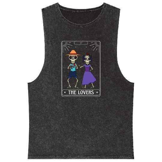 The Lovers Tarot Card Got Skeleton Skull Halloween Mineral Wash Tank Tops