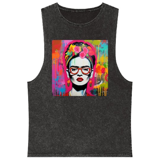 Frida Kahlo style urban art colorfull graffiti Mineral Wash Tank Tops