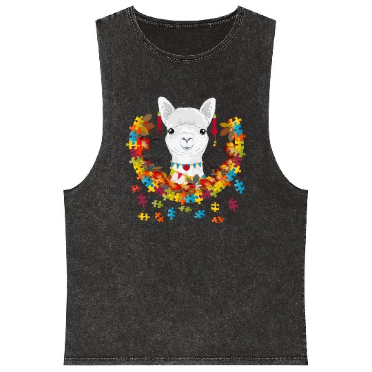 decorated alpaca in an autumnal setting Mineral Wash Tank Tops
