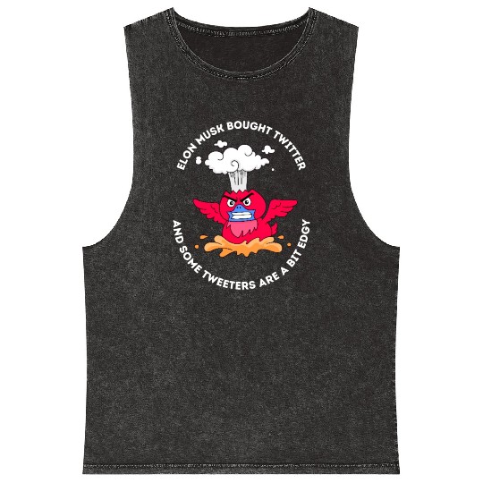 Elon Musk Angry Twitter Bird Mineral Wash Tank Tops