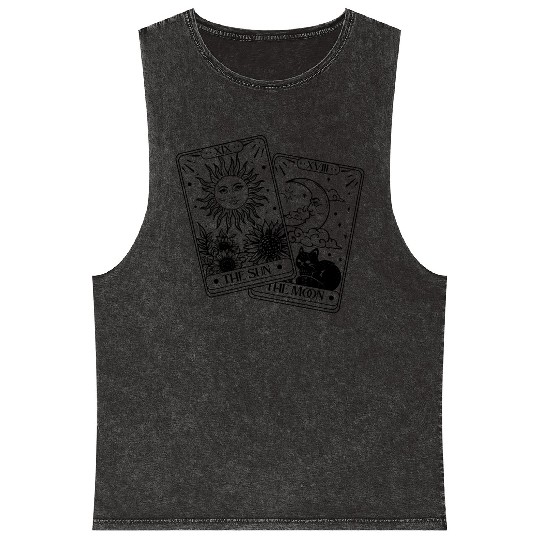 "Tarot Cards: Sun and Moon" Mineral Wash Tank Tops