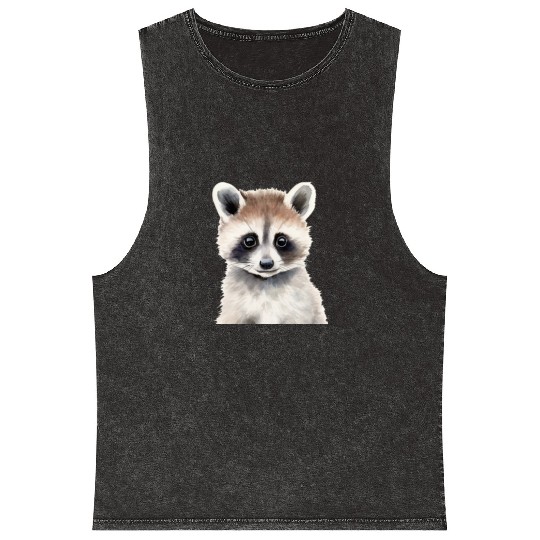 Baby Raccoon Portrait Mineral Wash Tank Tops