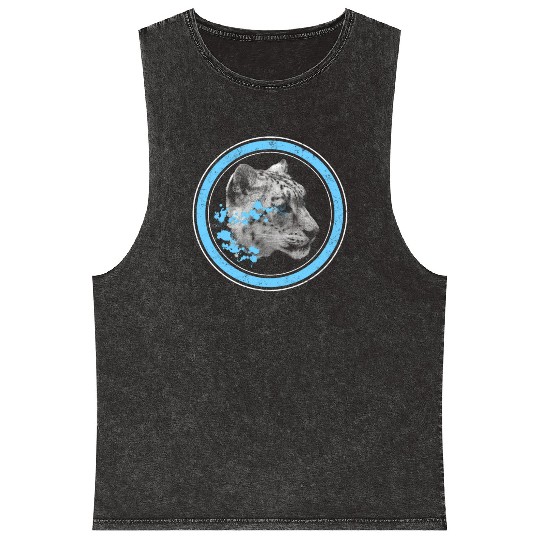 Leopard Mineral Wash Tank Tops, Watercolor Snow Panther Leopard