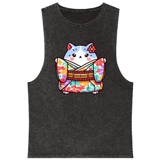 Japanese cat or Neko Mineral Wash Tank Tops