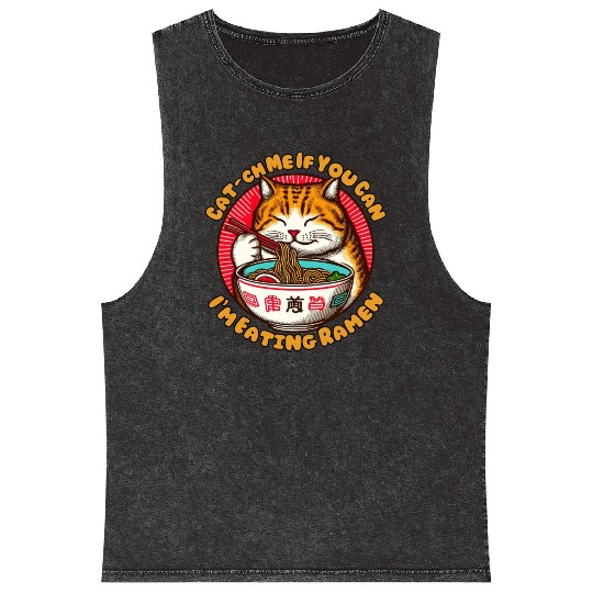 I'm eating Ramen Japanese cat Mineral Wash Tank Tops