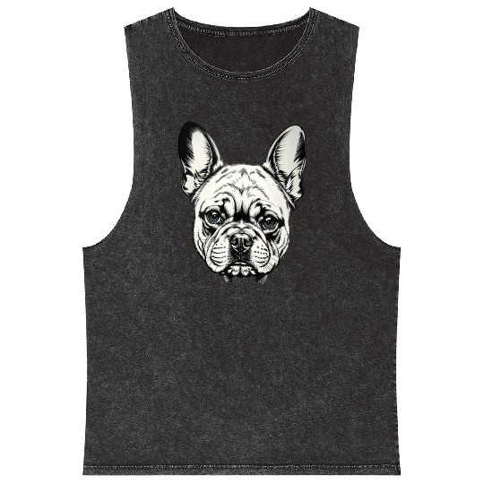 French bulldog art design tattoo sketch Mineral Wash Tank Tops