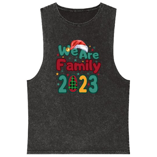 We Are Family Christmas Tree Santa Hat Pajama Mineral Wash Tank Tops