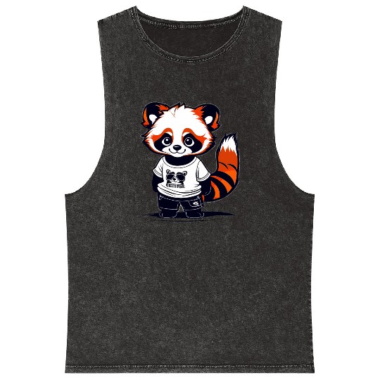 Red Panda Cub Mineral Wash Tank Tops