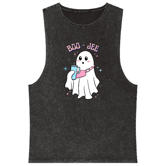 BOO-JEE Spooky Cute Ghost Halloween Costume Design Mineral Wash Tank Tops