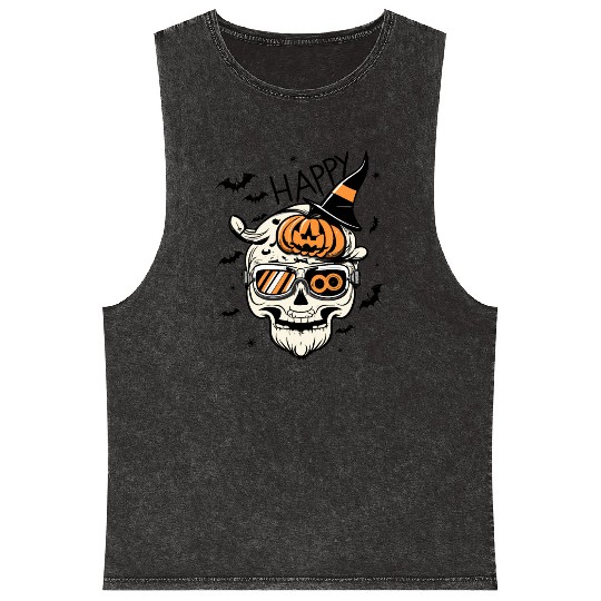 Skull Candy Punppkin Halloween Mineral Wash Tank Tops