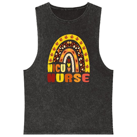 Rainbow Autumn NICU Nurse Maple Leaf Fall Vibes Mineral Wash Tank Tops