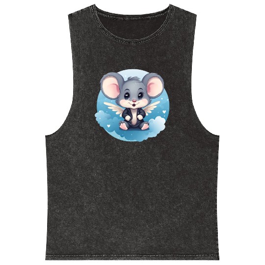 Mouse Angel Wings Rat Mineral Wash Tank Tops