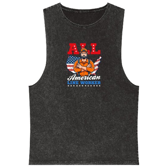 Lineman Pole All American Line Worker Mineral Wash Tank Tops