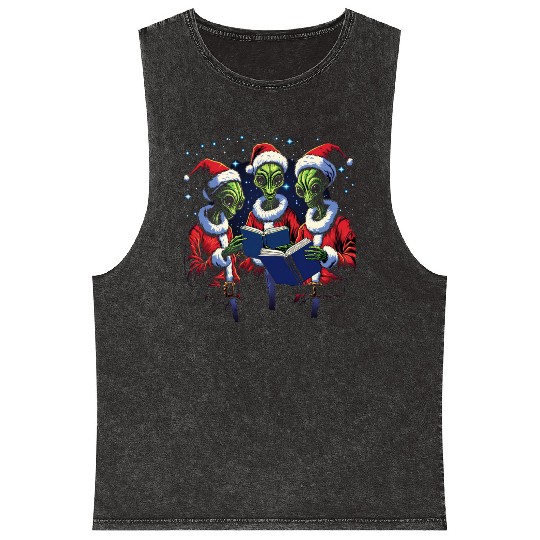 Alien Christmas Carolers Mineral Wash Tank Tops