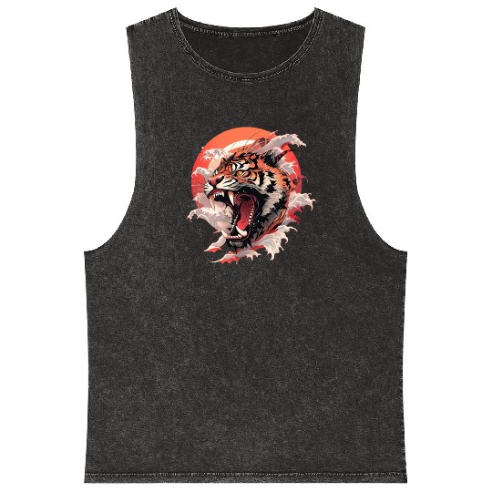 Tokyo Asia 80s Japanese Retro Tiger Mineral Wash Tank Tops