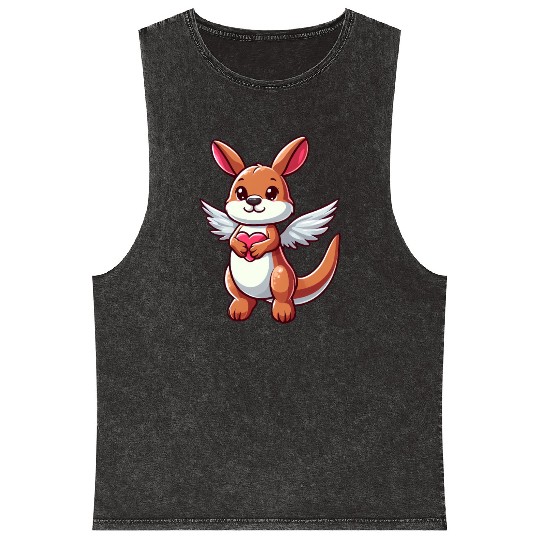 Angel Kangaroo Heart Wings Mineral Wash Tank Tops