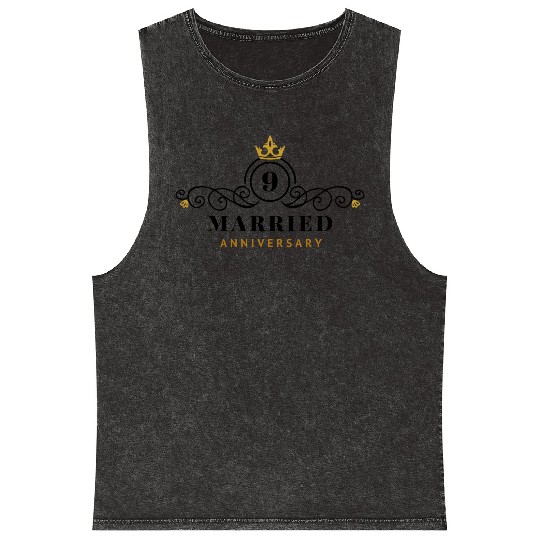 9th Wedding Anniversary Mineral Wash Tank Tops