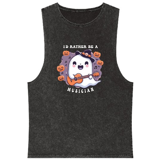 cute ghost playing guitar, Id rather be musician Mineral Wash Tank Tops
