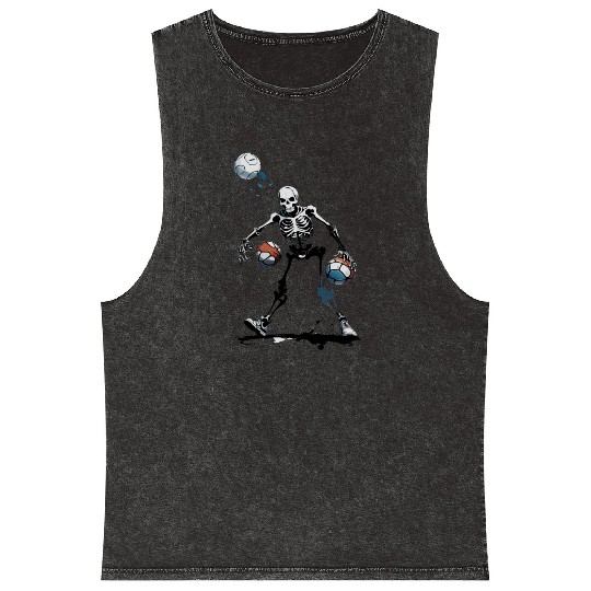 Skeleton playing football Halloween Mineral Wash Tank Tops