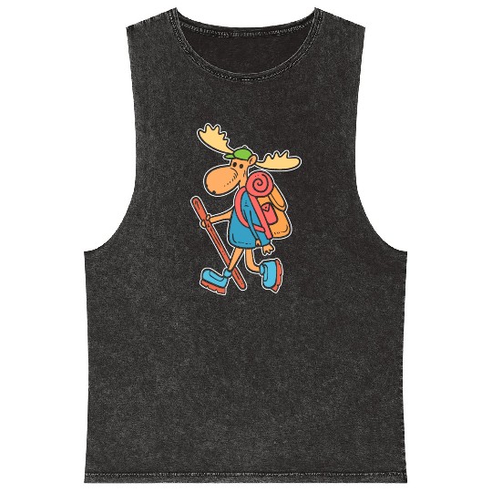 Moose Hiking Nature Person Gift Mineral Wash Tank Tops