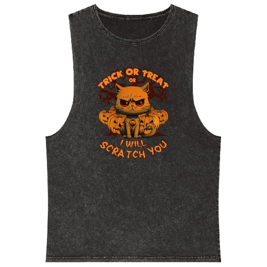 trick or treat or I will scratch you Mineral Wash Tank Tops