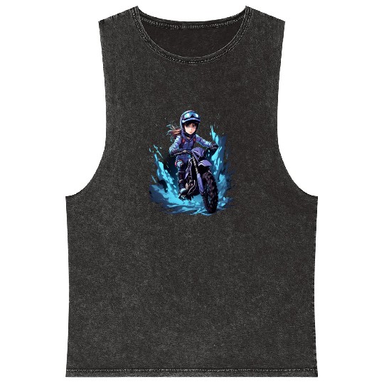 Dirt Bike Anime Girl Ice Racing Motorcycle Ice Mineral Wash Tank Tops