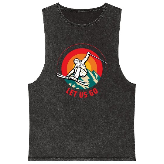 "Winter Wonderland Thrills: Snowboarder's Paradise Mineral Wash Tank Tops