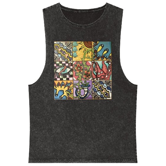Hand painted wooden squares art by KateToxin Mineral Wash Tank Tops