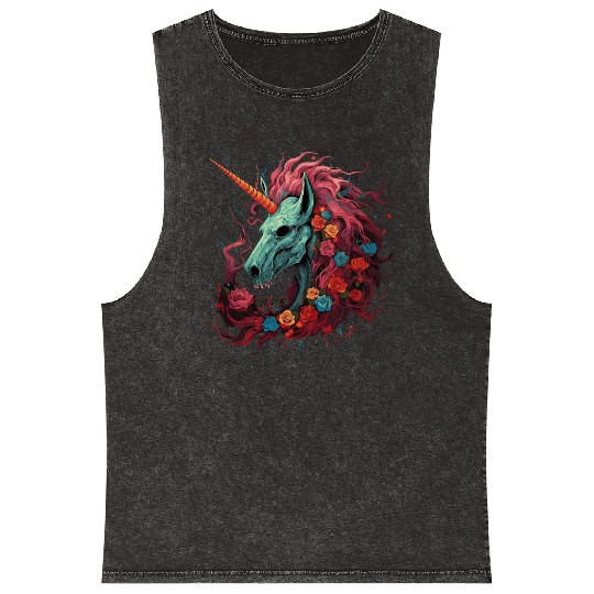scary unicorn and flowers Mineral Wash Tank Tops