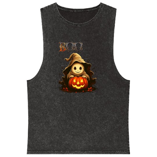 Adorable Boo Kid Ghosts With Pumpkin Mineral Wash Tank Tops