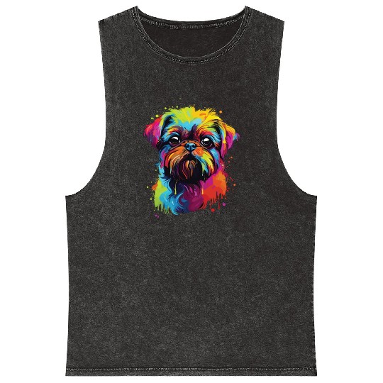 Watercolor Colorful Belgian Dwarf Griffons Mineral Wash Tank Tops