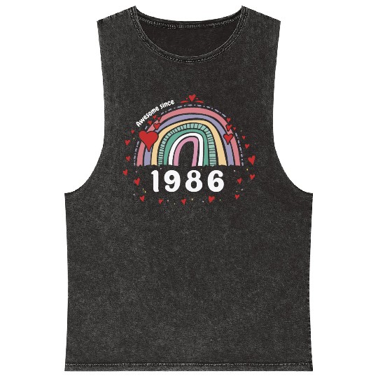 Cute Rainbow Awesome 1986 - 37th Birthday w/ Mineral Wash Tank Tops
