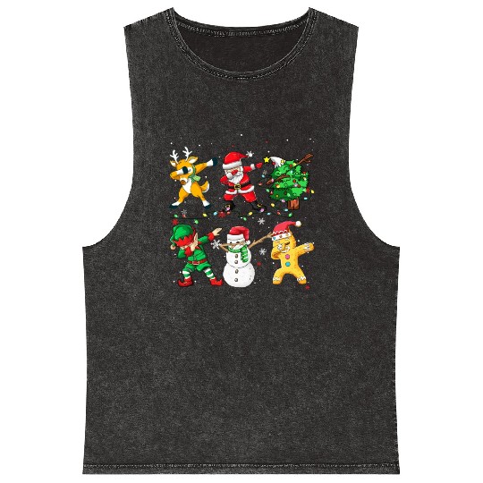 Dabbing Santa Elf Friends Christmas Boys Girls Men Mineral Wash Tank Tops