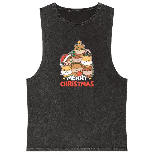 Hamster Christmas Tree Merry Christmas Mineral Wash Tank Tops