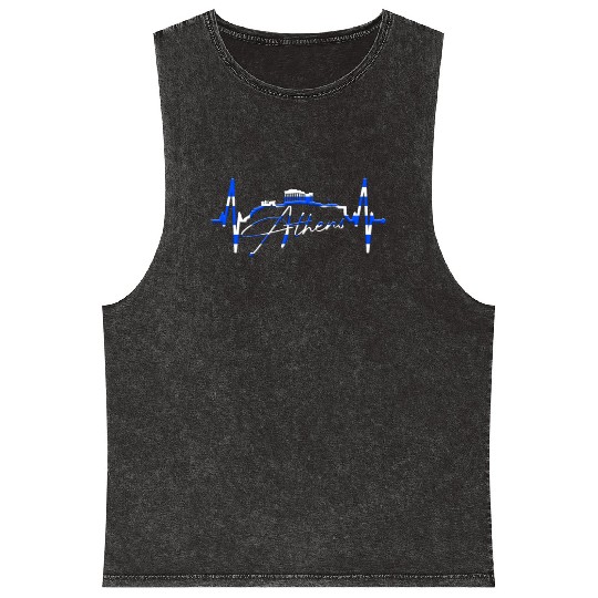Athens Skyline Heartbeat Heart Flag Ancient Greek Mineral Wash Tank Tops