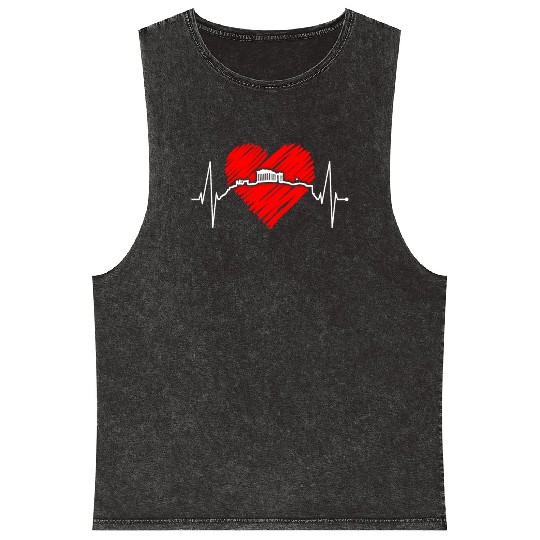 Athens Skyline Heartbeat Heart Flag Ancient Greek Mineral Wash Tank Tops