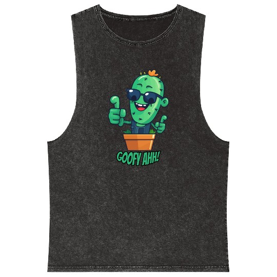 Fun Cactus Character Goofy Ahh Mineral Wash Tank Tops