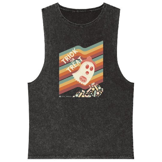 Retro Trick Or Treat Ghost Mineral Wash Tank Tops