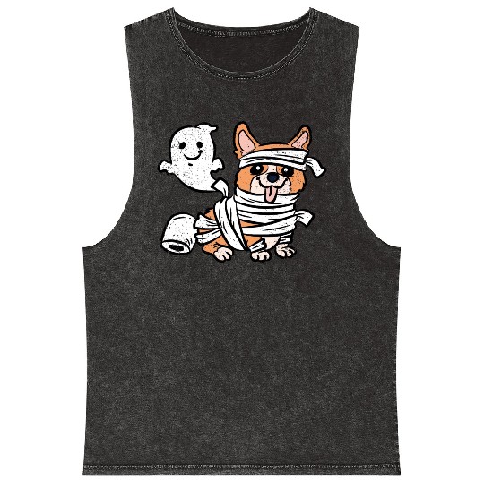 CORGI MUMMY HALLOWEEN Mineral Wash Tank Tops