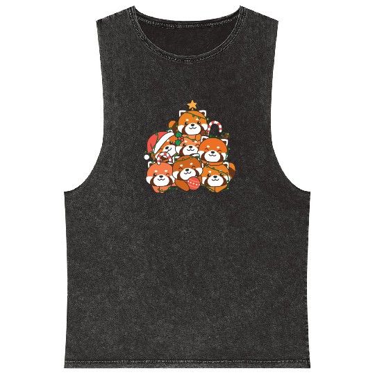 Red Panda Christmas Tree Funny Animal Mineral Wash Tank Tops