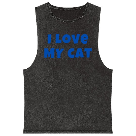 I LOVE MY CAT in Blue (Gift for Cat Owner) Mineral Wash Tank Tops