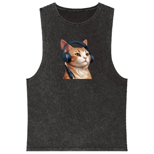 Music Lover Cat V II on Unisex Poly Cotton Mineral Wash Tank Tops