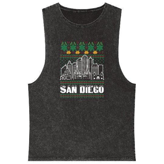 San Diego California Ugly Christmas Mineral Wash Tank Tops
