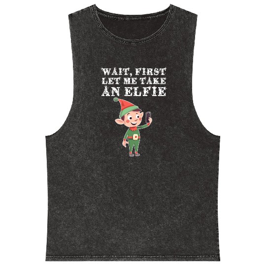 Funny Elf Christmas Pun Let Me Take An Elfie Mineral Wash Tank Tops