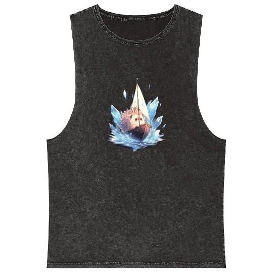 Ice Sailing Hedgehog Ice Sailor Ice Boating Mineral Wash Tank Tops