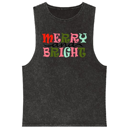 Merry and Bright Christmas Mineral Wash Tank Tops