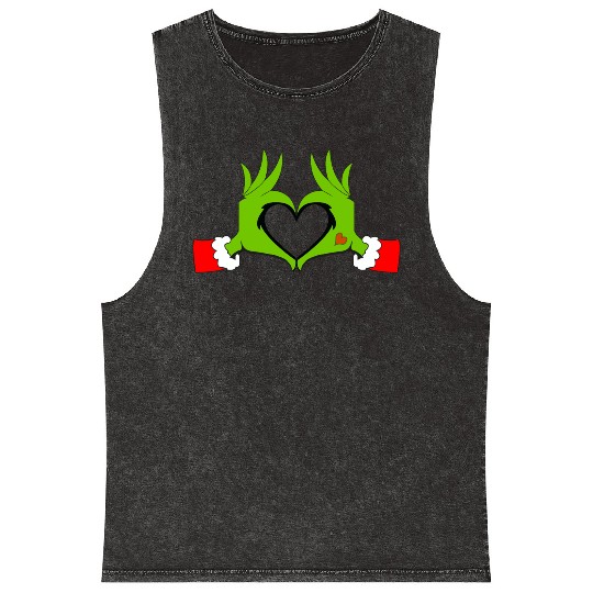 Heart Hands Graphic Christmas Mineral Wash Tank Tops