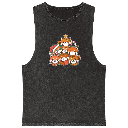 Red Panda Christmas Tree Funny Animal Mineral Wash Tank Tops