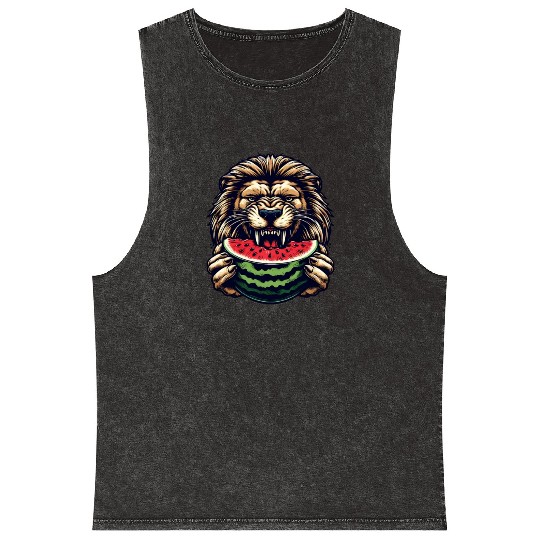 Lion enjoys watermelon Mineral Wash Tank Tops